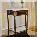 F70. Antique French tiered dessert table with gold ormolu and marble c.1785. 34”h x 26”w x 12”d 